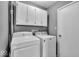 Laundry room with white washer and dryer, white cabinets, and gray walls at 9328 Haddington W Dr, Indianapolis, IN 46256