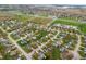 Aerial shot of a residential neighborhood highlighting the home's location within a quiet community at 1463 Rebecca Ln, Franklin, IN 46131