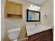 Bright bathroom featuring a single sink vanity, wooden cabinets, and neutral wall color at 2606 Bristlecone Dr, Indianapolis, IN 46217