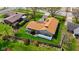 Aerial view of home, showing the backyard, a wooden deck, lush green lawn, and surrounding neighborhood at 2753 N High School Rd, Indianapolis, IN 46224