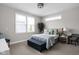 Comfortable bedroom with lots of light has neutral walls, carpet and a padded headboard at 5252 N College Ave, Indianapolis, IN 46220