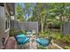 Relaxing patio space with comfortable seating and access to the garden via a wrought iron gate at 5333 Thicket Hill Ln, Indianapolis, IN 46226