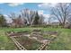 Backyard featuring raised garden beds, mature trees, and plenty of space at 5945 Mcfarland Rd, Indianapolis, IN 46227