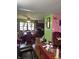 Open-concept dining area connected to the kitchen, featuring hardwood floors and colorful walls at 709 Braugham Rd, Indianapolis, IN 46227
