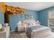 Whimsical bedroom featuring a playful mural, comfortable bed, and ample natural light at 8235 Picadilly Ln, Indianapolis, IN 46256