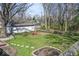 Aerial view of the backyard with a well-kept lawn, detached garage, and wooded surroundings provides outdoor serenity at 10129 Guilford Ave, Carmel, IN 46280