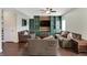 Comfortable living room features dark wood floors, custom cabinets, and a neutral color palette at 10465 Long Branch Dr, Brownsburg, IN 46112