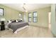 Spacious bedroom featuring stylish modern lighting, beautiful wood floors, and ample natural light at 1818 Central Ave, Indianapolis, IN 46202