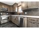 Modern kitchen featuring stainless steel appliances and attractive gray backsplash and cabinetry at 5124 Mccray St, Indianapolis, IN 46224