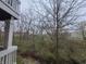 A serene view of the backyard's lush greenery and stream, seen from the balcony at 6525 Emerald Hill Ct # 208, Indianapolis, IN 46237