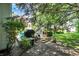 Expansive backyard boasts stone patio, mature trees, and lush landscaping at 8089 Lynch Ln, Indianapolis, IN 46250