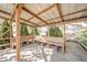 Outdoor gazebo features a wooden deck, built-in benches, and metal roof at 9056 E 650 N, Wilkinson, IN 46186