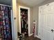Bathroom featuring a closet and a decorative comic book character shower curtain at 1117 Hendricks Ave, Shelbyville, IN 46176