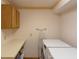 Laundry room with updated washer and dryer, storage, and ironing board at 11203 Westminster Way, Carmel, IN 46033