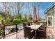 A wooden deck featuring an outdoor dining table and chairs, perfect for entertaining and enjoying the outdoors at 12613 Carrington Pl, Carmel, IN 46033