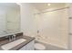 Well-lit bathroom features a single sink vanity, and a shower-tub combination at 13349 Minden Dr, Fishers, IN 46037