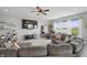 Comfortable living room with a lake view, plush seating, and modern entertainment center for relaxing at 19405 Titus Dr, Westfield, IN 46074