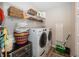 Efficient laundry room with modern washer, dryer, shelves, storage baskets, and a wine refrigerator at 20133 Willenhall Way, Westfield, IN 46074