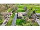 Aerial view of a home with a well-maintained yard, surrounded by lush greenery and mature trees at 3991 Clubhouse Dr, Greenfield, IN 46140