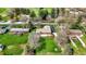 Aerial image highlighting property's lawn with mature trees and a serene setting at 3991 Clubhouse Dr, Greenfield, IN 46140