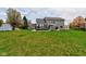 Spacious backyard featuring a well-maintained lawn, deck, and two-story home with gray siding at 416 Concord Way, Greenwood, IN 46142
