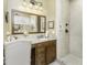Bathroom with tile shower, granite counters, and vanity with a makeup area at 537 Weyworth Pl, Greenwood, IN 46142