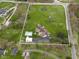 Aerial view outlining property lines on a large lot with a home, pool, outbuilding, and surrounding greenery at 5455 S 800 E, Zionsville, IN 46077