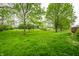 Large backyard featuring a lush green lawn and mature trees, creating a private outdoor oasis at 558 Prince Dr, Greenwood, IN 46142