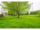 Expansive backyard with lush green lawn and mature trees provides ample space for outdoor activities at 558 Prince Dr, Greenwood, IN 46142