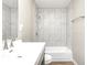 Bathroom featuring modern fixtures, vanity, toilet, and tiled shower at 6189 Vigo Dr, Clayton, IN 46118