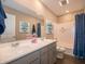 Bathroom featuring double vanity with modern fixtures and decorative art at 7628 Big Bend Blvd, Camby, IN 46113