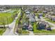 Beautiful aerial view of a neighborhood showcasing houses with well-maintained lawns and mature trees at 10471 Meadow Lake Dr, Fishers, IN 46038