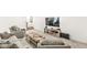Cozy living room with neutral-toned furniture, a patterned coffee table, and a large TV at 1501 Chanson Ln, Westfield, IN 46074