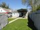 Landscaped backyard featuring a fenced yard, grass, and a covered patio area for entertaining at 1722 N Parker Ave, Indianapolis, IN 46218