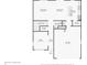 First floor blueprint showcasing the layout of the living room, dining area, kitchen, and garage at 1862 Downey Ln, Greenfield, IN 46140