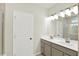 Bathroom featuring a double vanity, tiled floor, glass shower door and recessed lighting at 19113 River Jordan Pass, Westfield, IN 46074