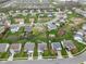 Aerial view showcases a residential area with tidy yards, mature trees, and community pond at 24 W Pine Ridge Dr, Westfield, IN 46074