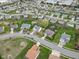 Aerial shot of a residential area showcasing neat landscaping, diverse housing, and quiet streets at 24 W Pine Ridge Dr, Westfield, IN 46074