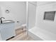 Stylish bathroom features modern fixtures, including a bathtub and shower, plus subway tile at 2531 E Brookside Ave, Indianapolis, IN 46218