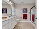 Modern bathroom featuring granite countertops, ample storage, and a glass-enclosed shower at 2601 Viceroy Ln, Lebanon, IN 46052