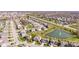 Attractive aerial view of a suburban neighborhood featuring pond with fountain and busy street at 5083 Castamere Dr, Noblesville, IN 46062
