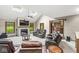 Bright living room with skylights, fireplace, and comfortable leather recliners at 5298 Royal Troon Way, Avon, IN 46123