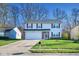 Traditional two-story home with attached garage and a green lawn in a suburban neighborhood at 5424 Milhouse Rd, Indianapolis, IN 46221