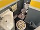 A bright, clean bathroom with gray and yellow decor at 5626 Hammon Dr, Brownsburg, IN 46112