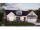 Charming single-Gathering home boasts stone accents, a well-manicured lawn, and an attached two-car garage at 6702 Thresher Pass, McCordsville, IN 46055