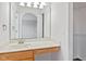 Bathroom with a vanity with cabinets and a sink with marble countertop at 84 Beech Ct, Whiteland, IN 46184