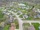 Aerial view of neighborhood with pond showcasing the property's location at 9362 Helmsdale Dr, Indianapolis, IN 46256