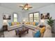 Staged living room with hardwood floors, modern decor, and lots of natural light at 10880 N 23Rd St, Elwood, IN 46036