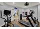Workout room featuring a treadmill and elliptical machine with a view into the finished basement at 11509 Wildlife Ct, Zionsville, IN 46077