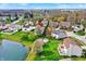 Aerial shot of homes near a pond, showcasing manicured lawns, patio spaces, and mature trees for outdoor living at 15890 Concert Way, Noblesville, IN 46060